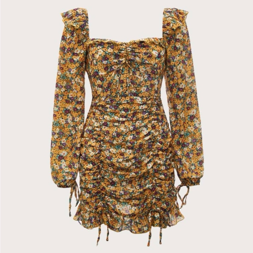 Mod Floral Drawstring Front Dress